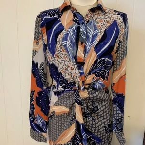 Jaase Boho Patchwork Dloral Shirtdress Knotted